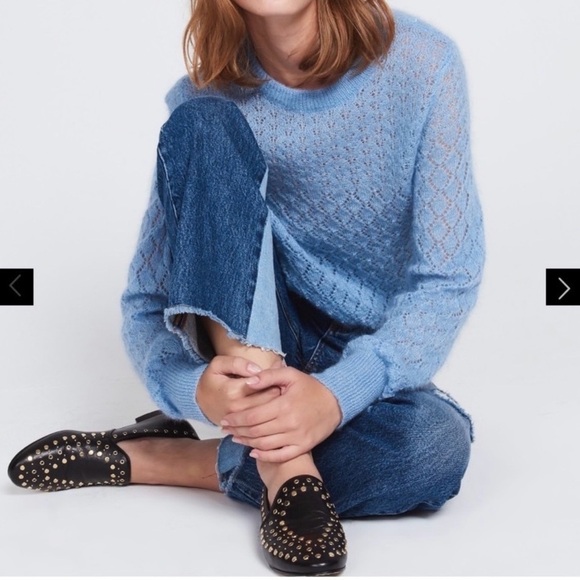 Sandro Sweaters - Sandro Pointelle Decorative Mohair Silk Blue open Knit sweater size small